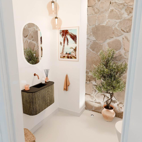 Mondiaz JOYA 63.2cm toiletmeubel - ronding links en rechts kleur Dusk - Wastafel FAYE positie Midden Zonder kraangat kleur Urban. SW1421682