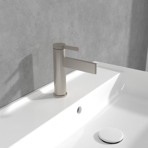 Villeroy & Boch Dawn 1 greeps wastafelkraan - zonder pop up afvoergarnituur - Brushed Nickel (rvs) SW974107