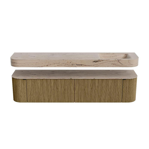 MONDIAZ THOR-DLUX Meuble de salle de bains - 200cm - arrondi gauche + droite - couleur Dusk - 2 tiroirs et 2 portes - Vasque suspendue CLOUD Droite 1 trou de robinet couleur Arena SW1467070