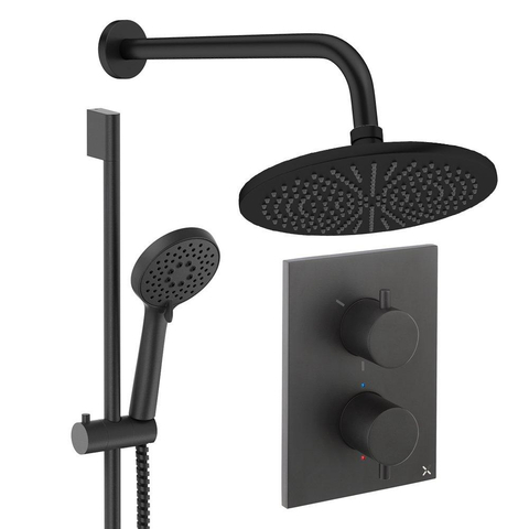 Crosswater MPRO ensemble de douche pluie encastré – douche de tête Ø 30 cm – douchette ronde – 2 leviers – noir mat SW1472545