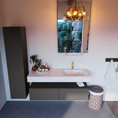 MONDIAZ ALAN - DLUX Badkamermeubelset - 130cm - onderkast - Dark grey - 2 lades - vrijhangende wastafel - wasbak rechts - 1 kraangat - Opalo SW806475