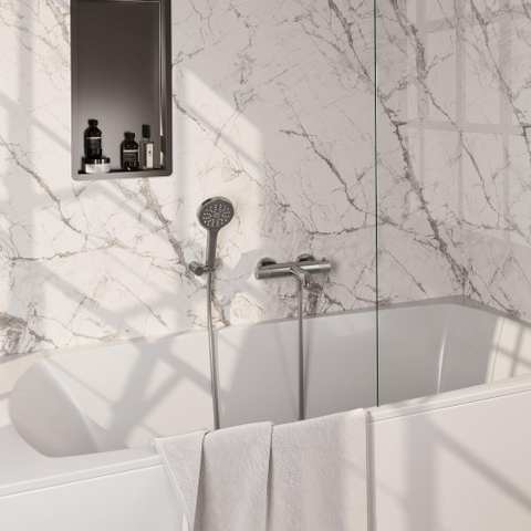 BRAUER Stripe Mitigeur thermostatique de douche SET 04 - en saillie - support mural - douchette 3 positions - flexible de douche - couleur inox brossé PVD SW1435043