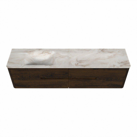 Mondiaz CIRO-DLUX Ensemble de meubles de salle de bains - 190x45x50cm - lavabo solid surface Frappe - 1 vasque à gauche - 1 trou de robinet - 4 tiroirs - Noyer SW1530216