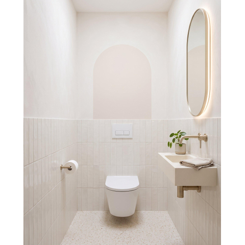 QeramiQ Luma Ensemble WC-douche - Réservoir encastré Geberit UP320 - avec cadre Burda - sèche-cheveux - douchette féminine - plaque de commande en plastique blanc brillant - boutons rectangulaires - blanc brillant SW1472016