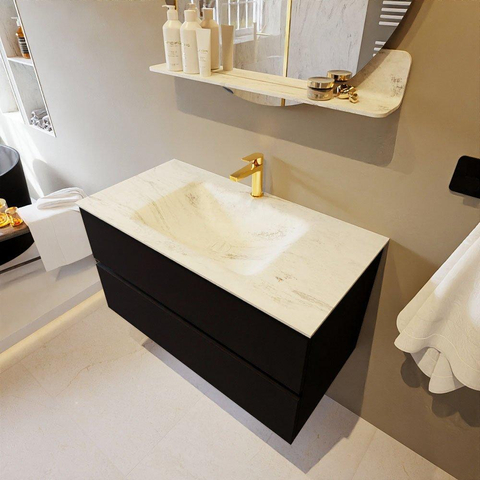 MONDIAZ VICA-DLUX Ensemble meuble de salle de bains - 90cm - meuble bas urban - 2 tiroirs - lavabo encastré cloud central - 1 trou de robinet - version haute 60cm - opalo SW1088525