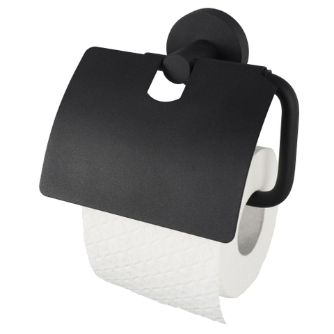 Haceka Kosmos Porte-rouleau de papier toilette - avec couvercle - noir mat SW654023