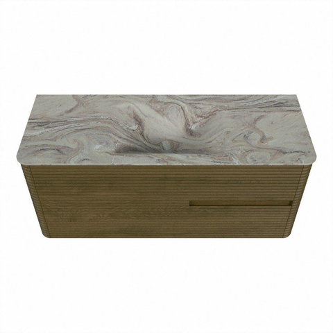 Mondiaz CIRO-DLUX Ensemble de meubles de salle de bains - 120x45x50cm - Plan vasque en solid surface Glace - 1 vasque au milieu - sans trous de robinet - 2 tiroirs - Dusk SW1532975