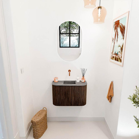 Mondiaz JOYA-DLUX 63.2cm toiletmeubel - ronding links en rechts kleur Walnut - Wastafel FAYE positie Midden Zonder kraangat kleur Sombra. SW1424771