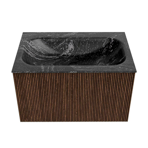 MONDIAZ KURVE-DLUX Meuble de salle de bains 70cm couleur Walnut avec 1 tiroir. Lavabo BIG SMALL central sans trou de robinet couleur Lava. SW1137223