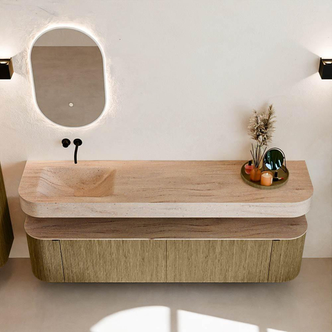 MONDIAZ THOR-DLUX 190cm meuble de salle de bains arrondi gauche + droite couleur Dusk avec 2 tiroirs et 2 portes. Vasque suspendue CLOUD Gauche sans trou de robinet couleur Saba. SW1466676