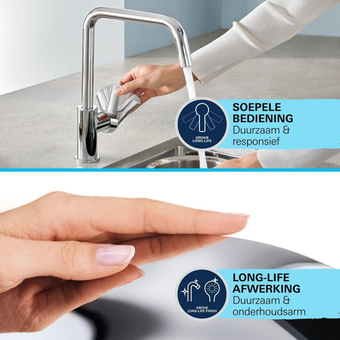 Grohe Get 1-gats Keukenkraan - hoge draaibare uitloop - met handdouche - voorsprong 22.3cm - chroom SW280652