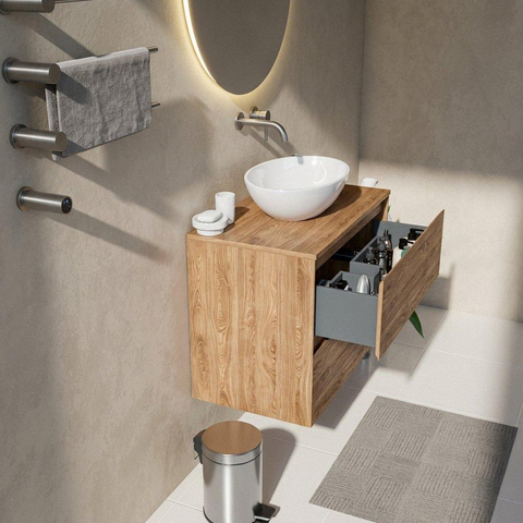 Saniclass Holz Pure Badkamermeubelset - 80x45x62cm - houten topblad - zonder kraangat - 2 lades - mat eiken natural (hout) SW1437508