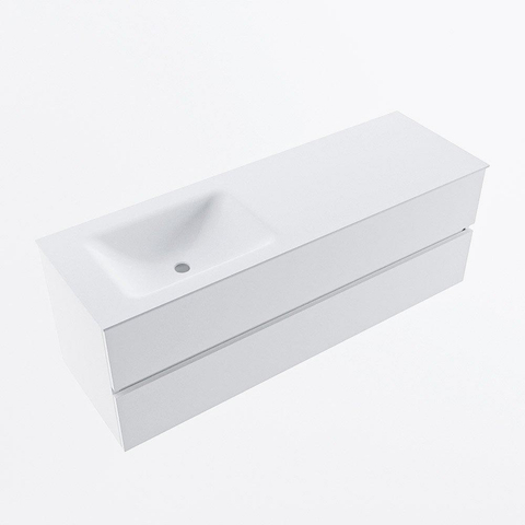 VICA Meuble de salle de bains 140cm sous-meuble Talc 2 tiroirs. Lavabo CLOUD gauche sans trou de robinet, couleur Talc. SW1172854