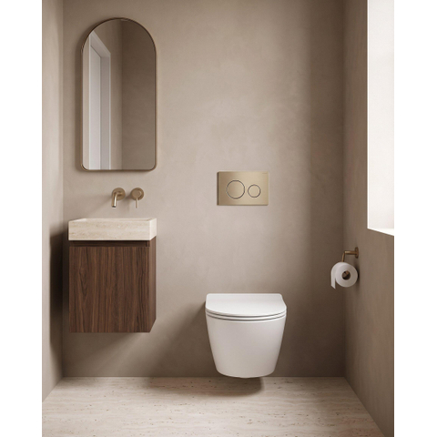 QeramiQ Dely Toiletset - 36.3x51.7cm - Geberit UP720 inbouwreservoir - rimless - diepspoel - 35mm zitting - softclose - bedieningsplaat geborsteld messing - ronde knoppen - glans wit SW1428165