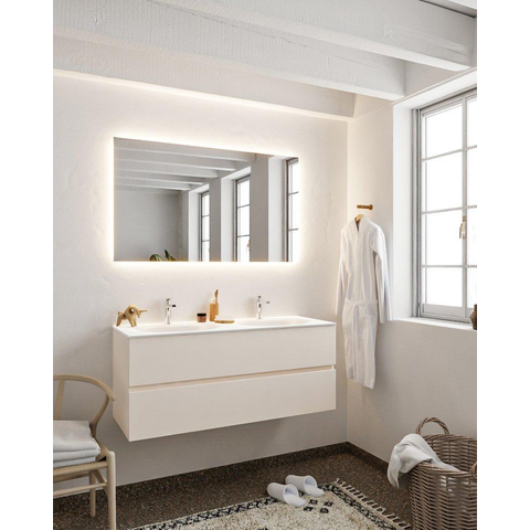 MONDIAZ VICA Badkamermeubelset - 120cm - 2 lades - wasbak Moon dubbel - 2 kraangaten - solid surface linen SW410986