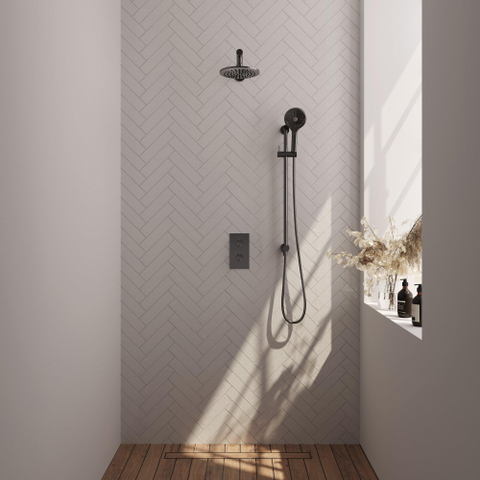 Brauer Gunmetal Edition Ensemble de douche de tête encastré - douche de tête 20 cm - bouton lisse - douchette ronde 3 jets - barre de douche - PVD - gunmetal brossé SW715907