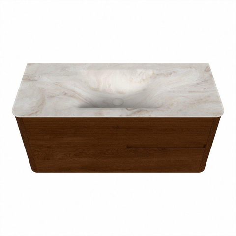 Mondiaz CIRO-DLUX Meuble de salle de bains - 110x45x50cm - Vasque solid surface Frappe - 1 lavabo au milieu - 1 trou de robinet - 2 tiroirs - Ruby SW1531291