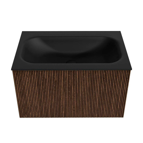 MONDIAZ KURVE Meuble de salle de bains 70 cm couleur Walnut avec 1 tiroir. Lavabo BIG SMALL central 1 trou de robinet Urban. SW1138436