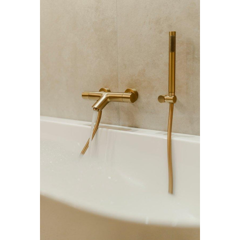 Fortifura Calvi Thermostatische badkraan - met staafhanddouche handdouchehouder en gladde doucheslang - PVD - geborsteld messing (goud) SW811958