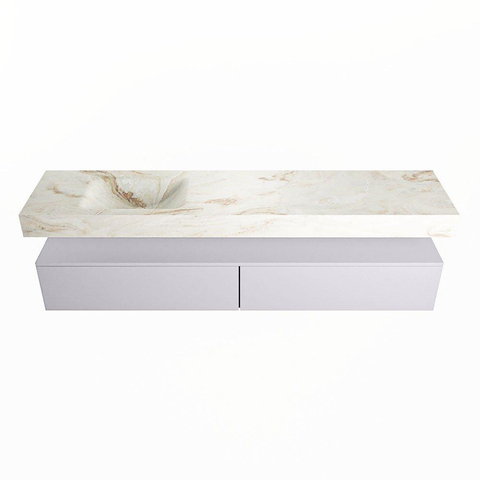 Mondiaz ALAN-DLUX Ensemble de meuble - 200cm - meuble Cale mat - 2 tiroirs - Lavabo Cloud Frappe suspendu - vasque Gauche - 0 trous de robinet SW804893