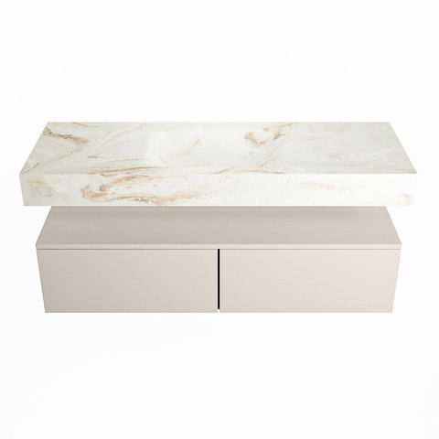 Mondiaz ALAN-DLUX Ensemble de meuble - 130cm - meuble Linen mat - 2 tiroirs - Lavabo Cloud Frappe suspendu - vasque Centre - 1 trou de robinet SW804744