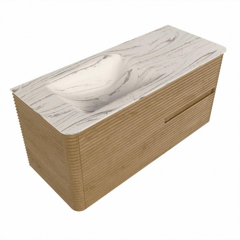 Mondiaz CIRO-DLUX Badkamermeubelset - 110x45x50cm - Solid surface wastafel Nata - 1 wasbak Links - 1 kraangat - 2 lades - Oak SW1531447