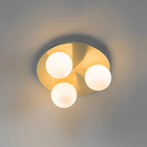 QAZQA Cederic badkamer plafondlamp - 23x23x10.3cm - 3 lichts - rond - messing (goud) SW1187240