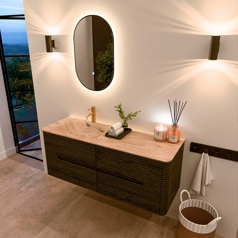 Mondiaz CIRO-DLUX Meuble de salle de bains - 130x45x50cm - Plan-vasque Solid surface Arena - 1 vasque à gauche - 1 trou de robinet - 4 tiroirs - Shadow SW1532385