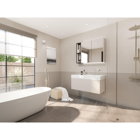 IVY Pact Mitigeur de lavabo - 2 trous - avec élément encastré - montage mural - bec courbé - coldstart - Cuivre brossé mat PVD SW1172809