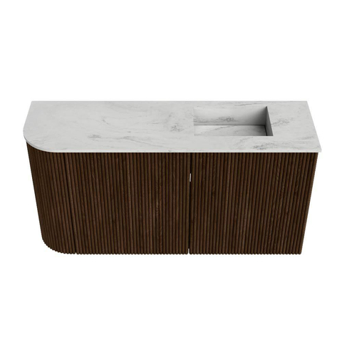 Mondiaz JOYA-DLUX 81.6cm toiletmeubel - ronding links kleur Walnut - Wastafel FAYE positie Rechts 1 kraangat kleur Opalo. SW1422581