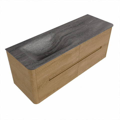 Mondiaz CIRO-DLUX Ensemble de meubles de salle de bains - 130x45x50cm - Vasque en solid surface Oza - 1 lavabo à gauche - 1 trou de robinet - 4 tiroirs - Chêne SW1531129