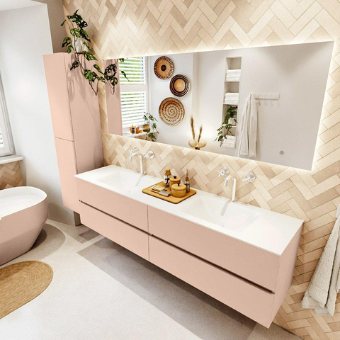 MONDIAZ Vica Ensemble meuble de salle de bains - 190cm - meuble bas rosee - 4 tiroirs - lavabo cloud double - 2 trous de robinet - version haute 60cm - talc SW1083354