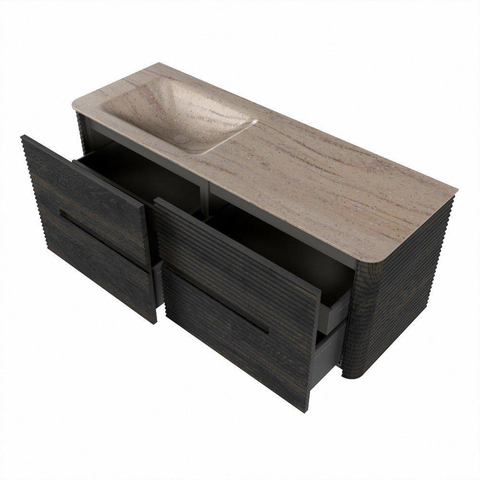 Mondiaz CIRO-DLUX Meuble de salle de bains - 130x45x50cm - Plan vasque Solid surface Saba - 1 lavabo à gauche - sans trous de robinet - 4 tiroirs - Shadow SW1532702