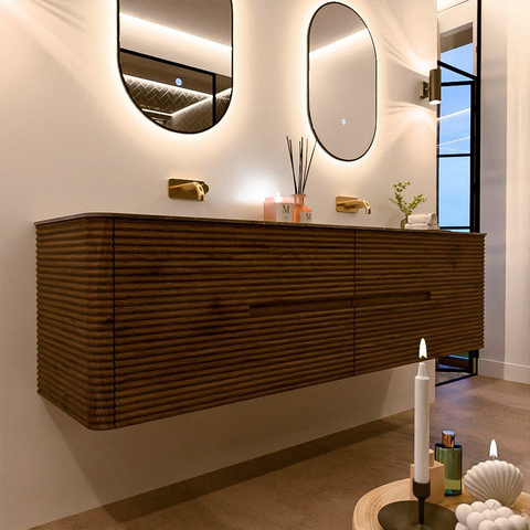 Mondiaz CIRO-DLUX Badkamermeubelset - 180x45x50cm - Solid surface wastafel Oza - 2 wasbak Dubbel - zonder kraangaten - 4 lades - Dusk SW1533310