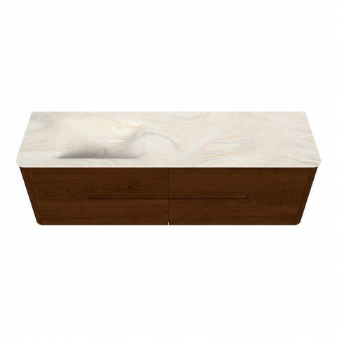 Mondiaz CIRO-DLUX Badkamermeubelset - 160x45x50cm - Solid surface wastafel Ostra - 1 wasbak Links - zonder kraangaten - 4 lades - Ruby SW1531864