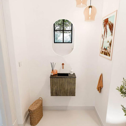 Mondiaz JOYA-DLUX 50cm toiletmeubel - kleur Dusk - Wastafel FAYE positie Midden Zonder kraangat kleur Lava. SW1423224