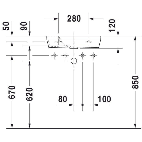 Duravit Durastyle fontaine 50x22 cm. trou de robinet à gauche blanc SW54123