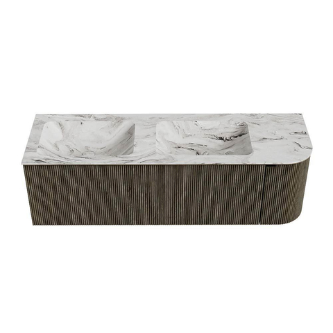 Mondiaz KURVE-DLUX Ensemble meuble de salle de bains - 145x46x40cm - 1 tiroir - 1 porte - lavabo solid surface - double / gauche - sans trou de robinet - Shadow SW1414601