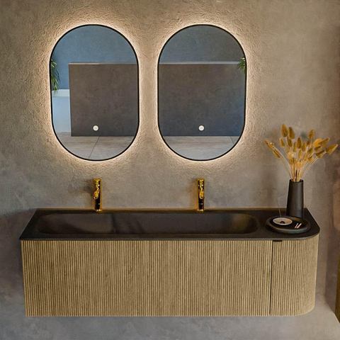 Mondiaz KURVE Ensemble meuble de salle de bains - 145x46x40cm - 1 tiroir - 1 porte - lavabo solid surface - gauche - 2 trous de robinet - Dusk SW1414830