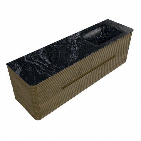 Mondiaz CIRO-DLUX Ensemble de meubles de salle de bains - 160x45x50cm - vasque Solid surface Lava - 1 vasque à droite - sans trous de robinet - 4 tiroirs - Dusk SW1532953