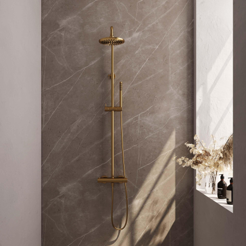 Brauer Gold Edition Ensemble de douche pluie à poser - douche principale 20cm - glijstang - douchette à main 1 fonction - boutons lisses - PVD - or brossé SW1164735