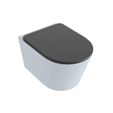 Mondiaz LAVIE hangtoilet – spoelrandloos – 36 x 53 cm – met softclose zitting – Clay (lichtblauw/grijs), zitting Dark grey (grijs) SW1208598