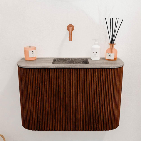Mondiaz JOYA-DLUX 63.2cm toiletmeubel - ronding links en rechts kleur Ruby - Wastafel FAYE positie Midden Zonder kraangat kleur Oza. SW1425550