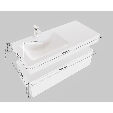 MONDIAZ ALAN 100cm - onderkast - washed oak - 1 lade - vrijhangende wastafel - wasbak links - 0 kraangaten - talc SW408549