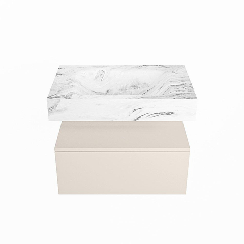 Mondiaz ALAN-DLUX Ensemble de meuble - 70cm - meuble Linen mat - 1 tiroir - Lavabo Cloud Glace suspendu - vasque Centre - 0 trous de robinet SW805131