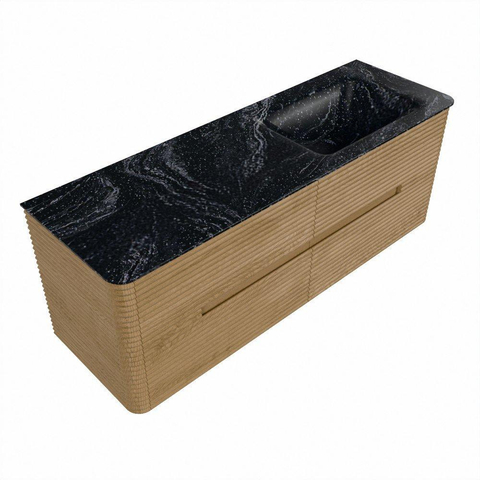 Mondiaz CIRO-DLUX Meuble de salle de bains - 140x45x50cm - Plan vasque solid surface Lava - 1 lavabo à droite - sans trous de robinetterie - 4 tiroirs - Chêne SW1531015