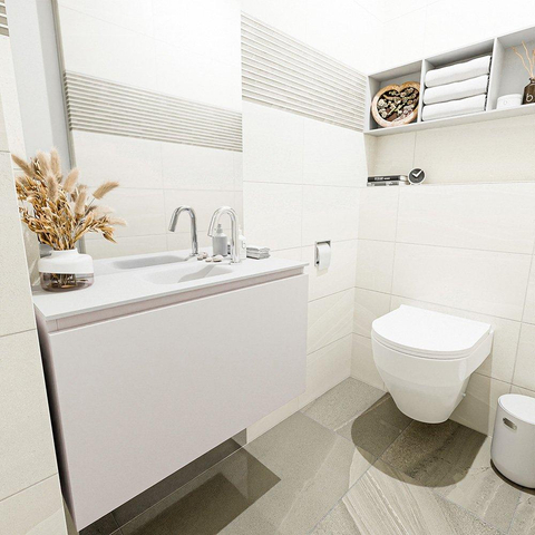 MONDIAZ OLAN Toiletmeubel 80x30x40cm met 1 kraangaten 1 lades linen mat Wastafel Lex midden Solid Surface Wit SW473414
