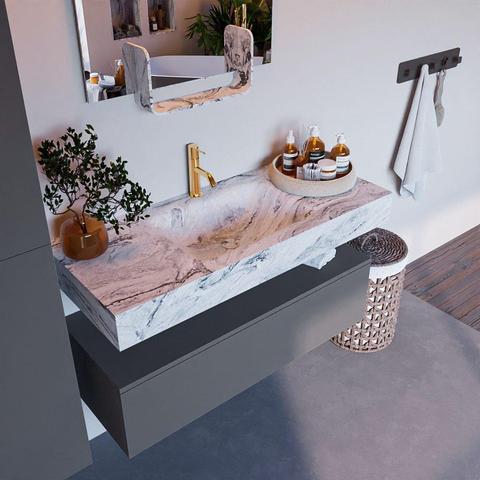 MONDIAZ ALAN - DLUX Badkamermeubelset - 110cm - onderkast - Plata - 1 lade - vrijhangende wastafel - wasbak midden - 1 kraangat - Glace SW805883