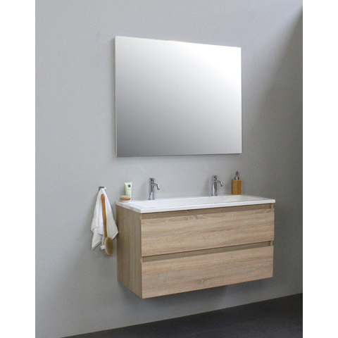 Basic Bella Meuble avec lavabo acrylique avec 2 trous de robinet et miroir 100x55x46cm Flat Pack Chêne SW538678
