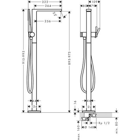 Hansgrohe Tecturis E Eengreeps badmengkraan vloermontage - vrijstaand - geborsteld brons SW918702
